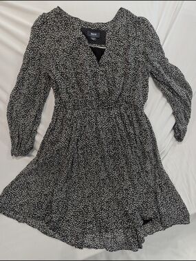 Maeve For Anthropologie Black and White Wrap-Style Long Sleeve Dress